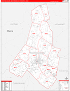 Lewiston-Auburn Metro Area Wall Map Red Line Style